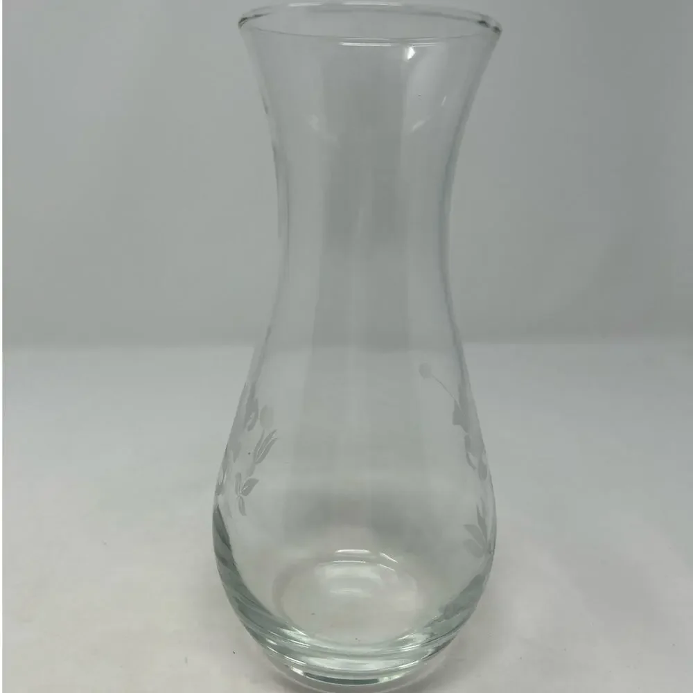 Clear Glass Etched Floral Vase 8